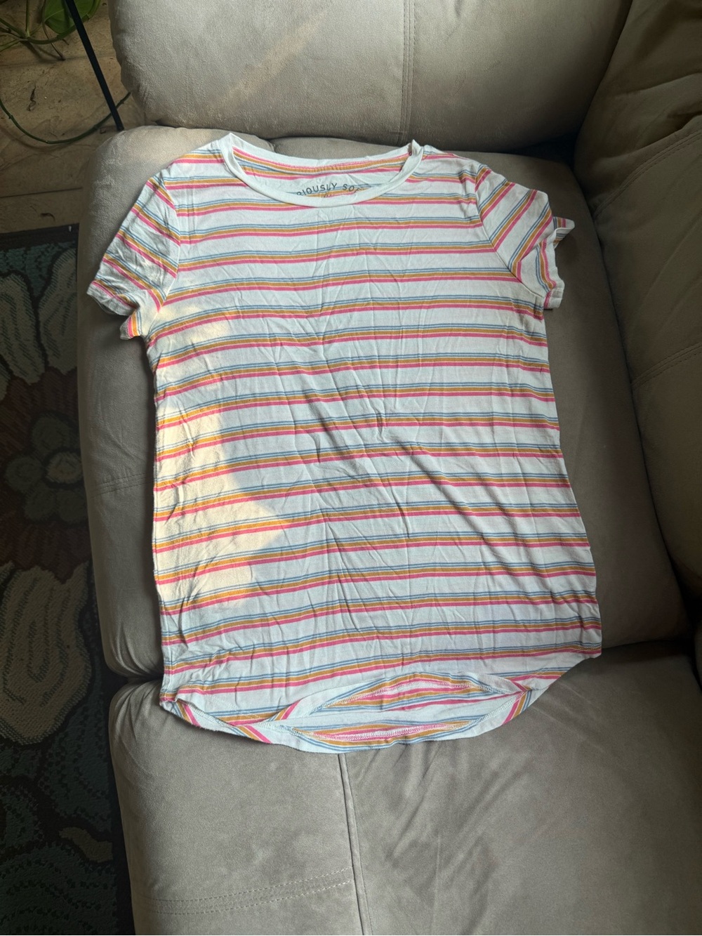 Aeropostale White Baby Tee with Pink & Yellow Stripes